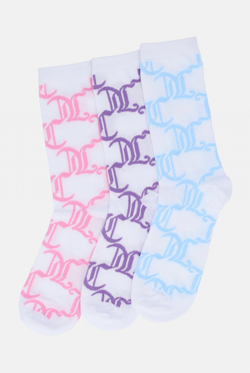 Multi Juicy Couture 3 Pack Logo Crew Socks | JC-SN652317