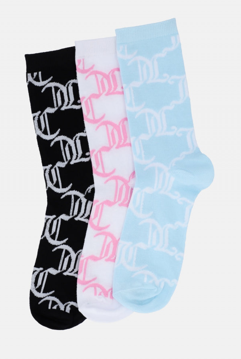 Multi Juicy Couture 3 Pack Monogram Crew Socks | JC-SN652316