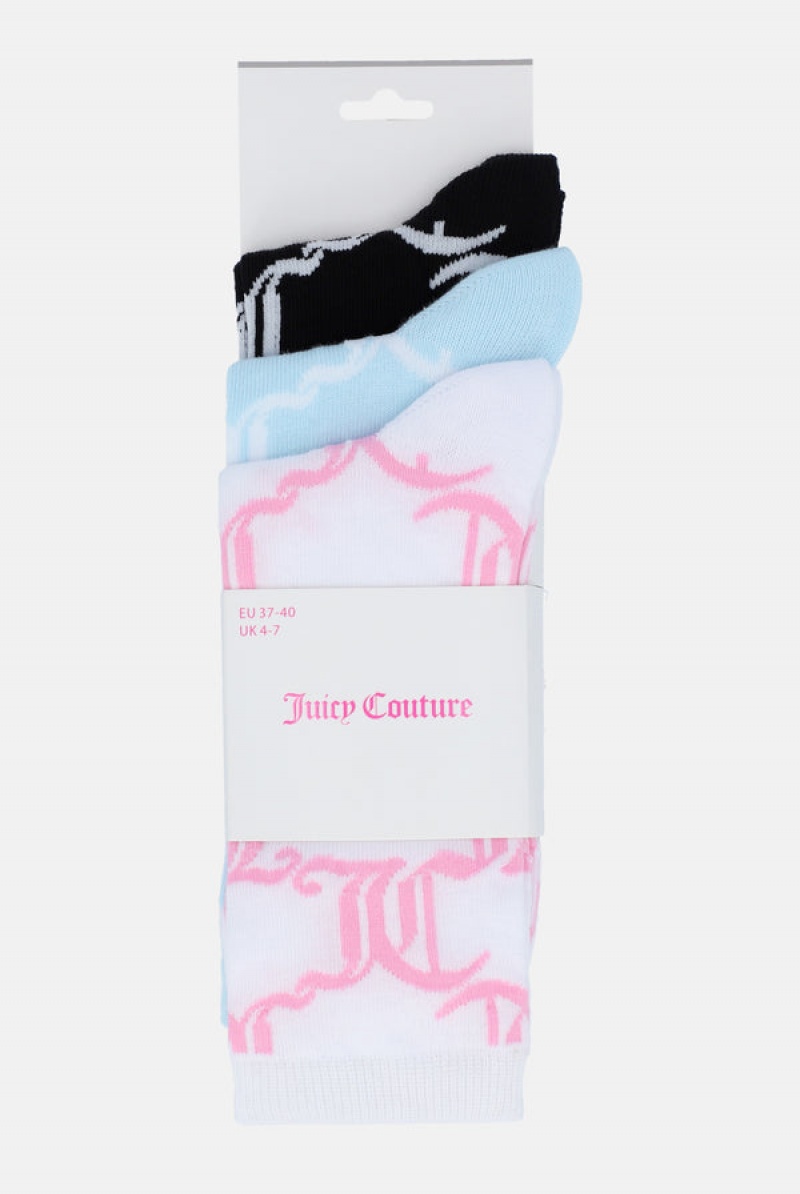 Multi Juicy Couture 3 Pack Monogram Crew Socks | JC-SN652316