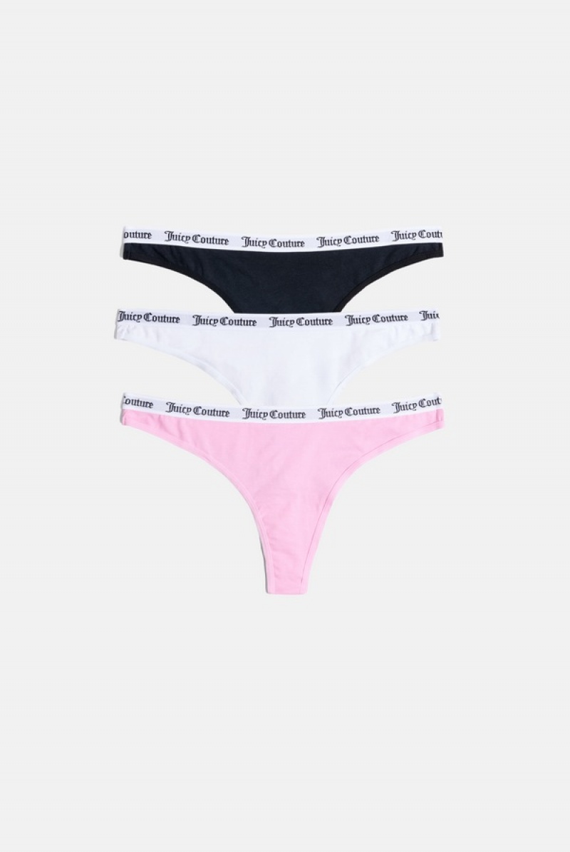 Multi Juicy Couture Pack Of 3 Cotton Branded Waistband Thongs | JC-SN652267