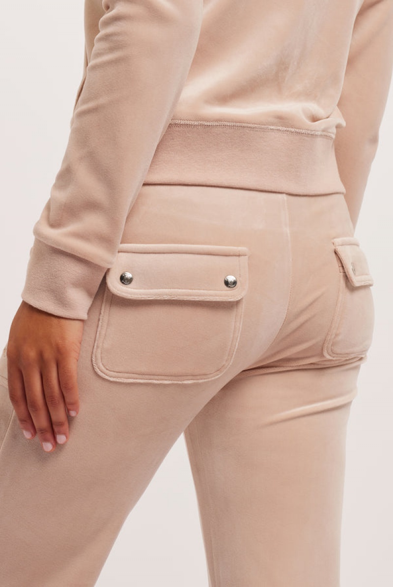 Mushroom Juicy Couture Classic Velour Del Ray Pocketed Bottoms | JC-SN652133