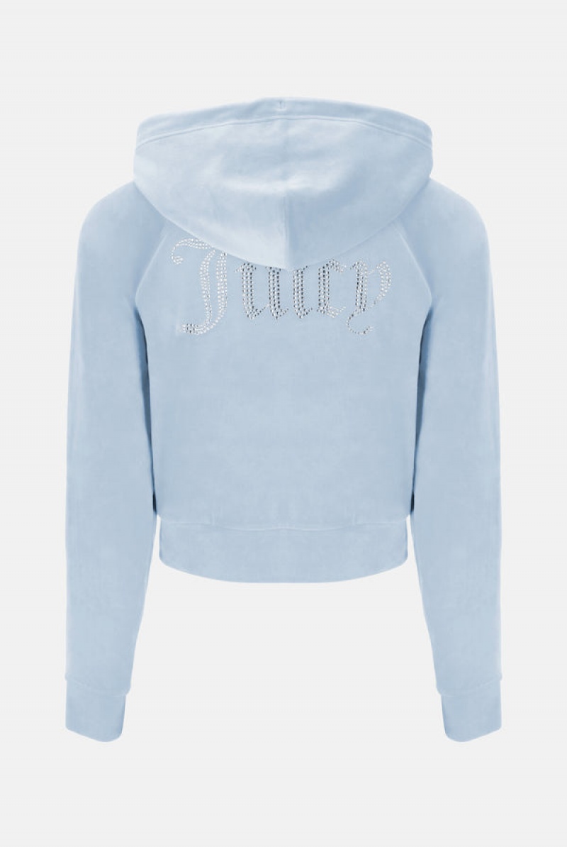 Nantucket Breeze Juicy Couture Diamante Velour Zip-through Hoodie | JC-SN652141