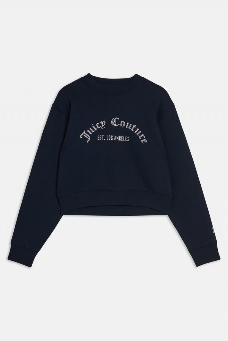 Navy Juicy Couture Arched Diamante Fleece Sweatshirt | JC-SN652286