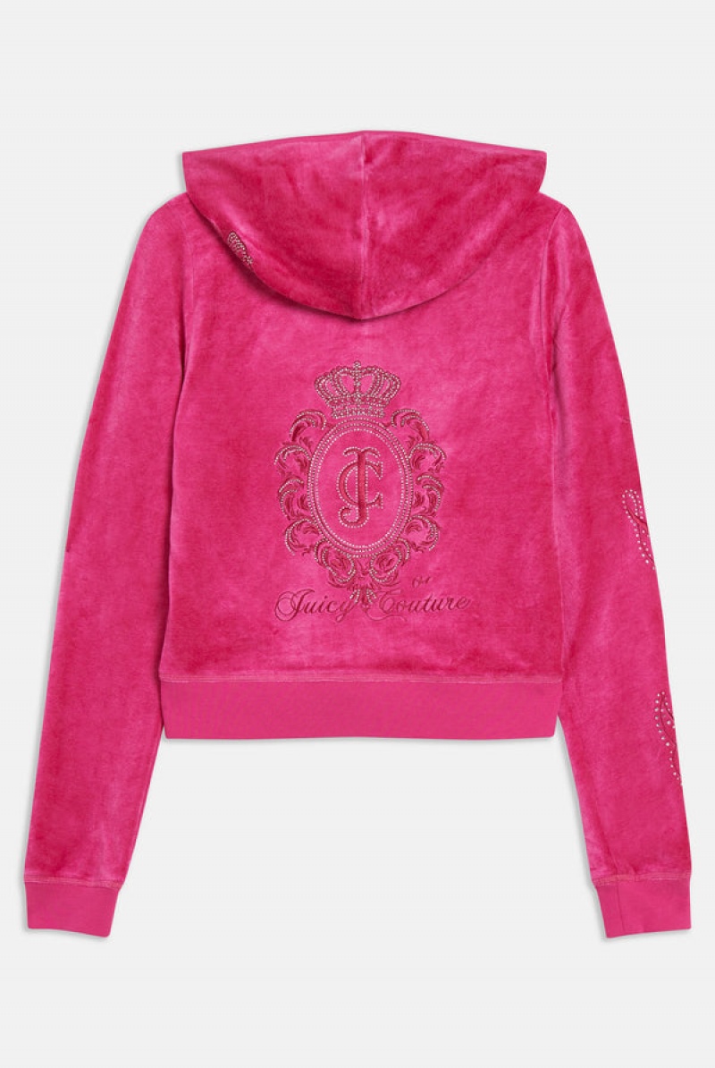 Nostalgia Pink Juicy Couture Bamboo Velour Heritage Crest Hoodie | JC-SN651953