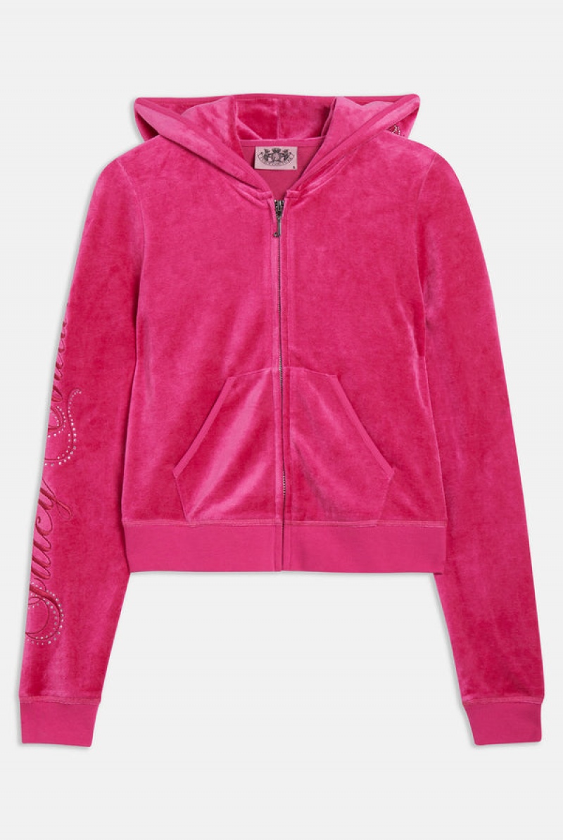 Nostalgia Pink Juicy Couture Bamboo Velour Heritage Crest Hoodie | JC-SN651953