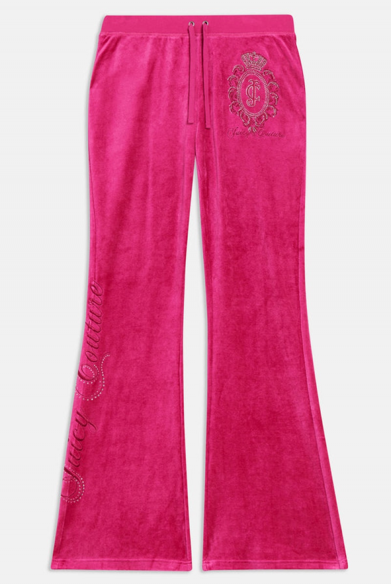 Nostalgia Pink Juicy Couture Ultra Low Rise Bamboo Velour Heritage Crest Pocketed Bottoms | JC-SN651952