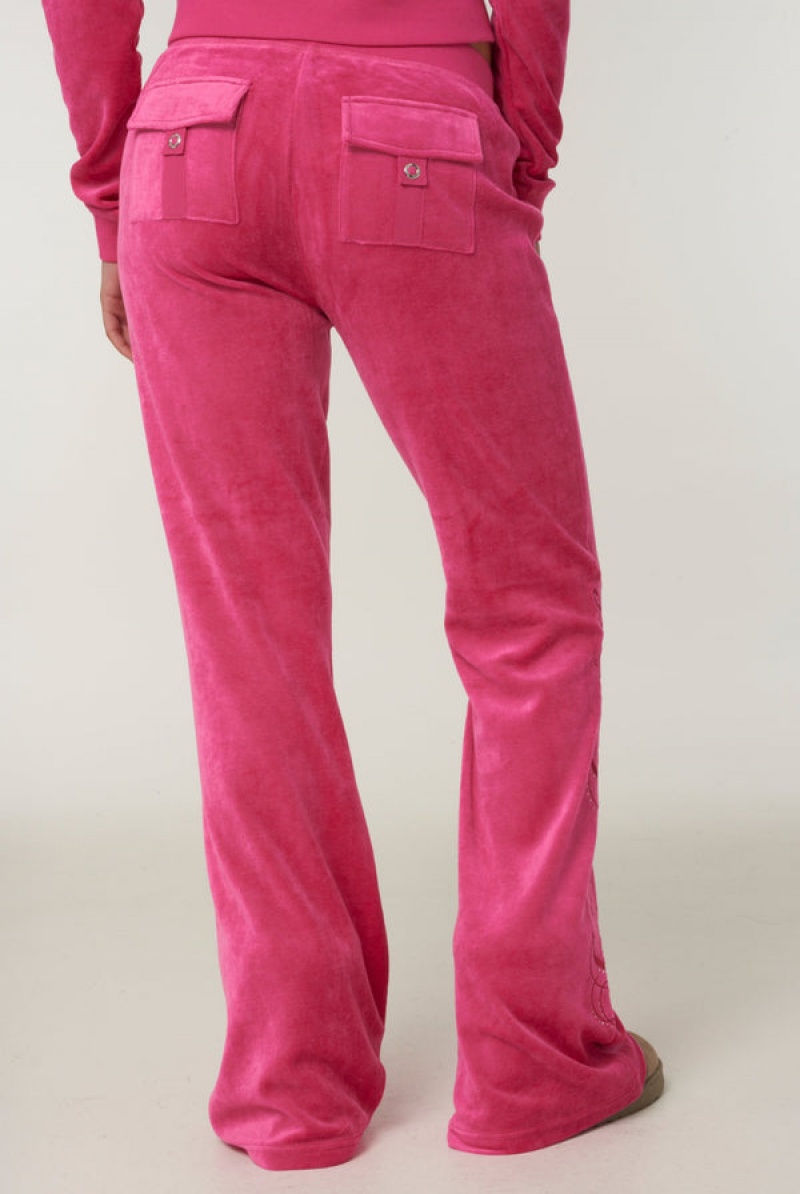 Nostalgia Pink Juicy Couture Ultra Low Rise Bamboo Velour Heritage Crest Pocketed Bottoms | JC-SN651952