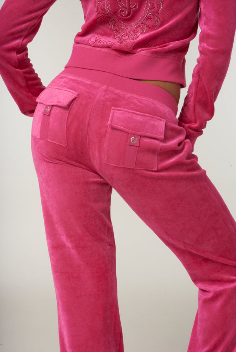 Nostalgia Pink Juicy Couture Ultra Low Rise Bamboo Velour Heritage Crest Pocketed Bottoms | JC-SN651952