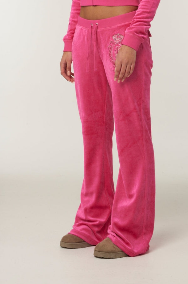 Nostalgia Pink Juicy Couture Ultra Low Rise Bamboo Velour Heritage Crest Pocketed Bottoms | JC-SN651952