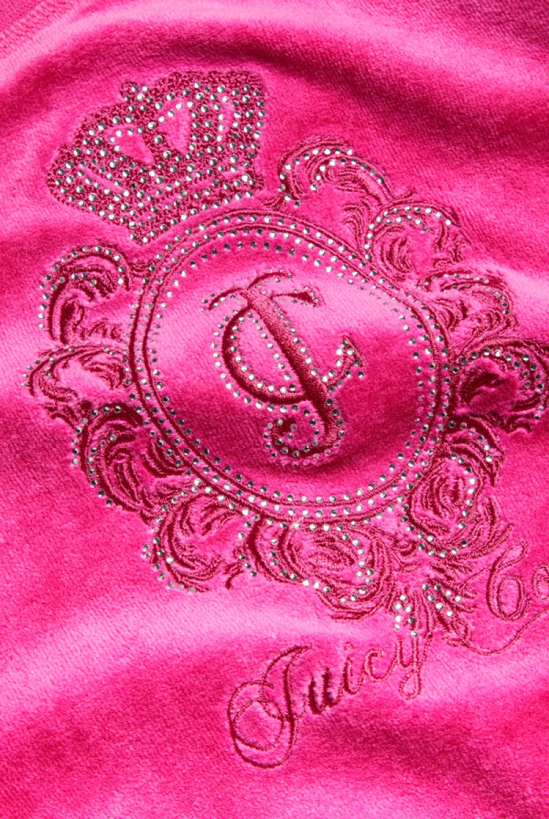 Nostalgia Pink Juicy Couture Ultra Low Rise Bamboo Velour Heritage Crest Pocketed Bottoms | JC-SN651952