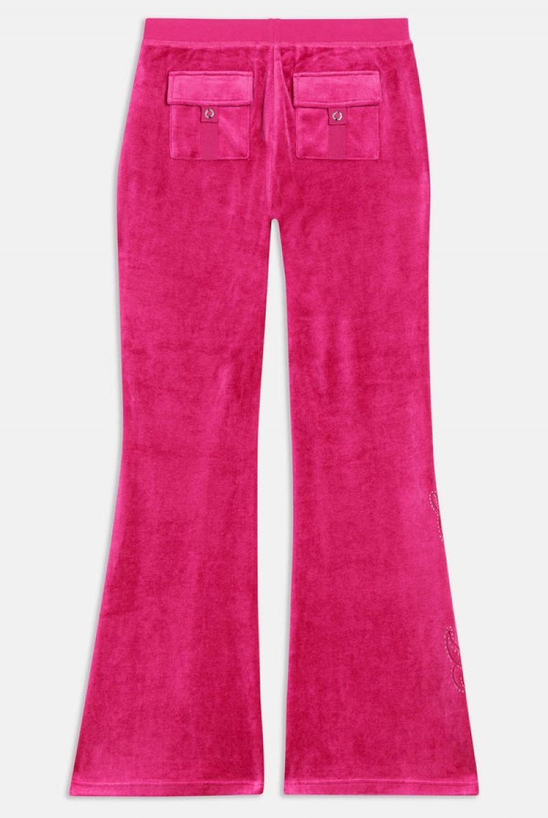 Nostalgia Pink Juicy Couture Ultra Low Rise Bamboo Velour Heritage Crest Pocketed Bottoms | JC-SN651952