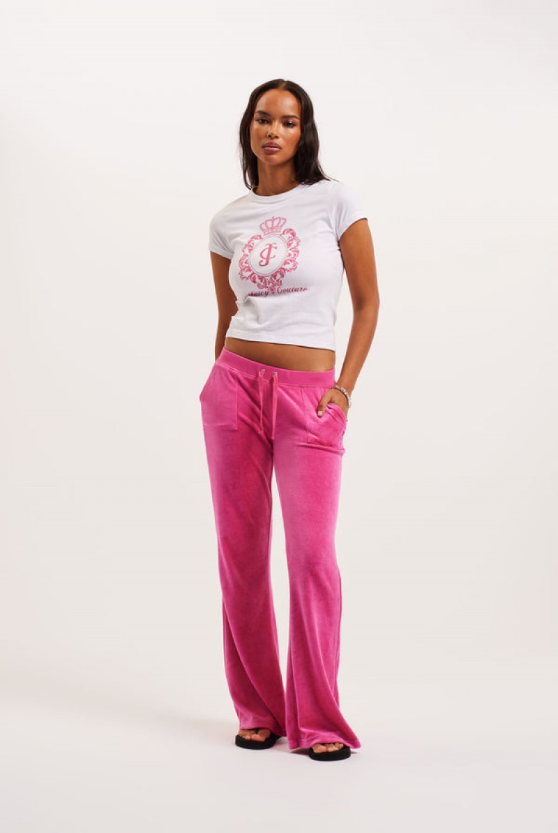 Nostalgia Pink Juicy Couture Ultra Low Rise Bamboo Velour Heritage Pocketed Bottoms | JC-SN652155