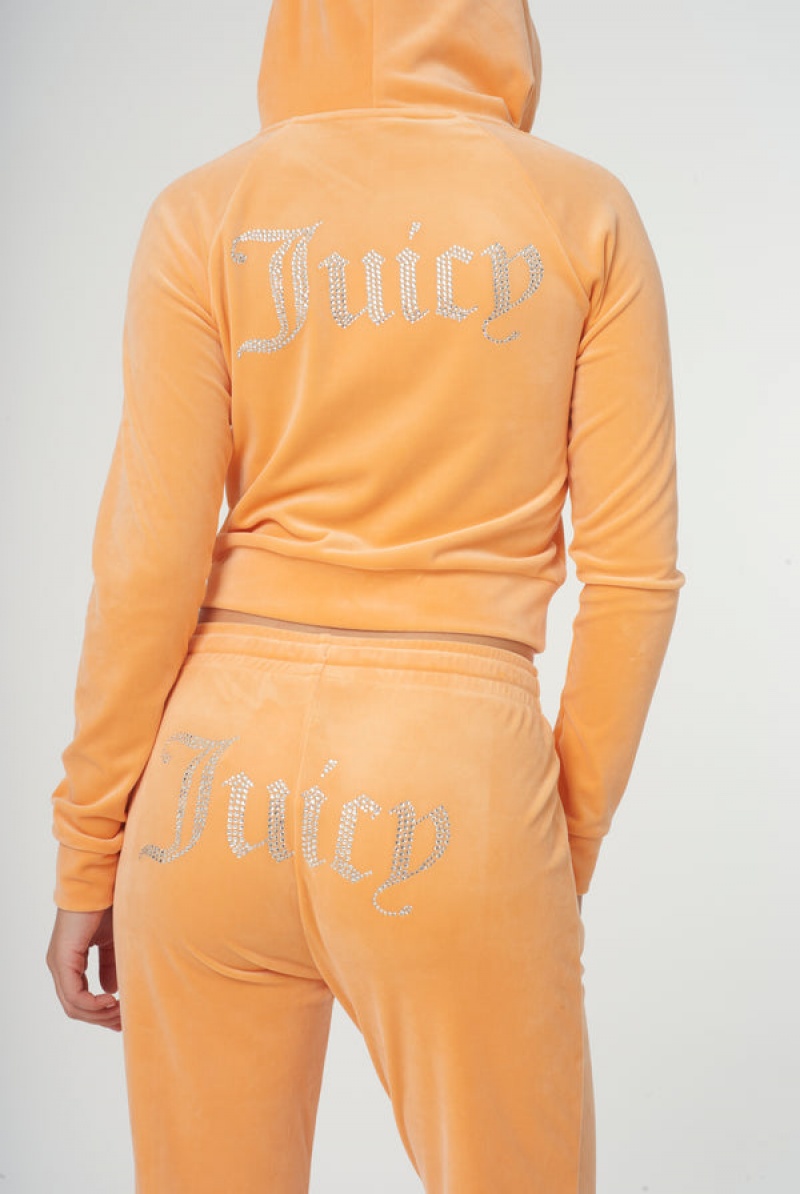 Papaya Juicy Couture Diamante Velour Zip-through Hoodie | JC-SN651980