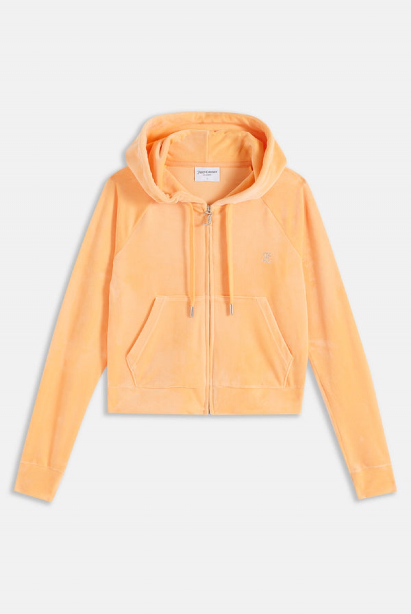 Papaya Juicy Couture Diamante Velour Zip-through Hoodie | JC-SN651980