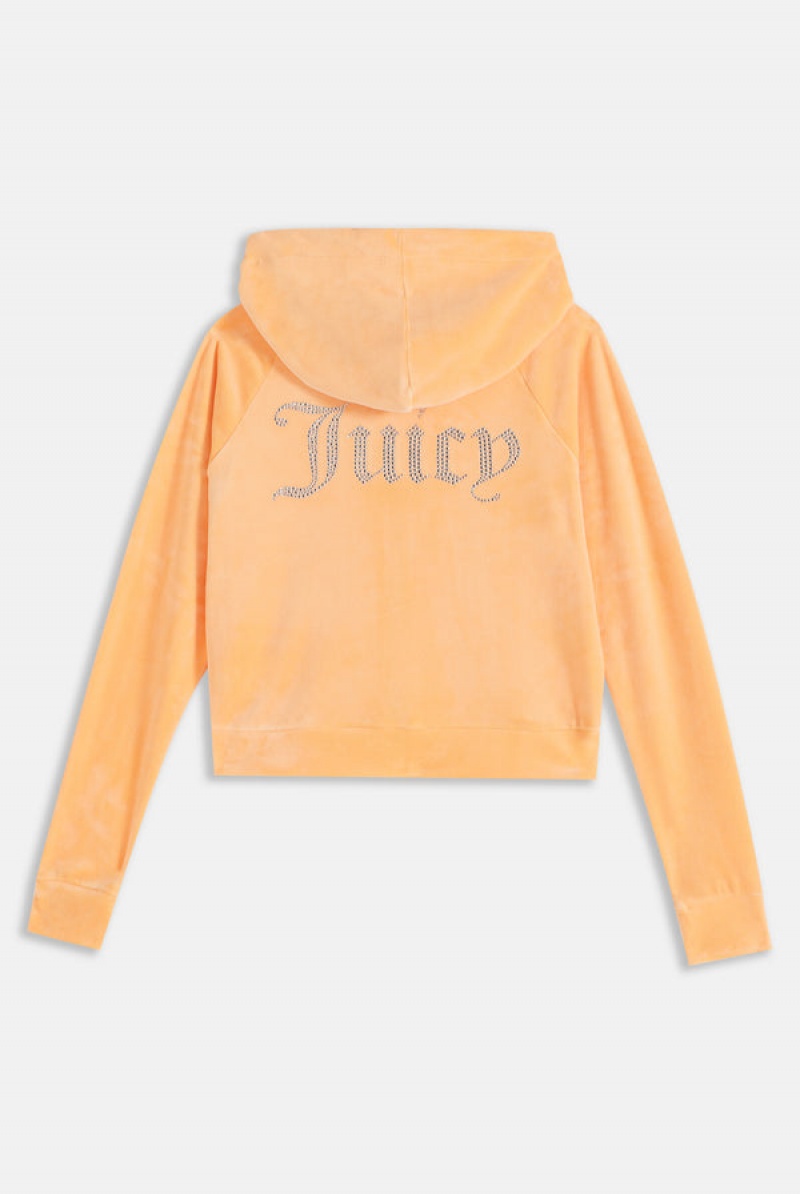 Papaya Juicy Couture Diamante Velour Zip-through Hoodie | JC-SN651980