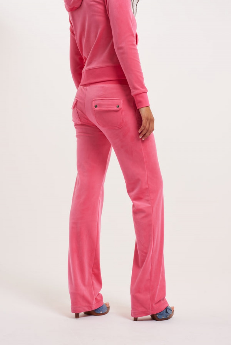 Pink Glo Juicy Couture Classic Velour Del Ray Pocketed Bottoms | JC-SN652102