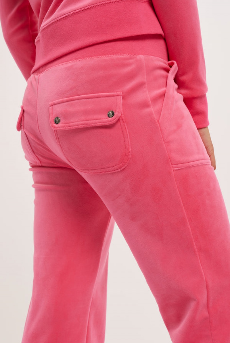 Pink Glo Juicy Couture Classic Velour Del Ray Pocketed Bottoms | JC-SN652102