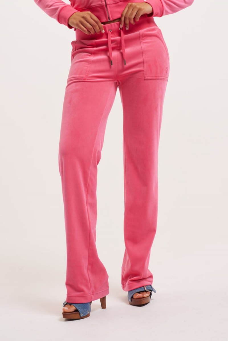 Pink Glo Juicy Couture Classic Velour Del Ray Pocketed Bottoms | JC-SN652102