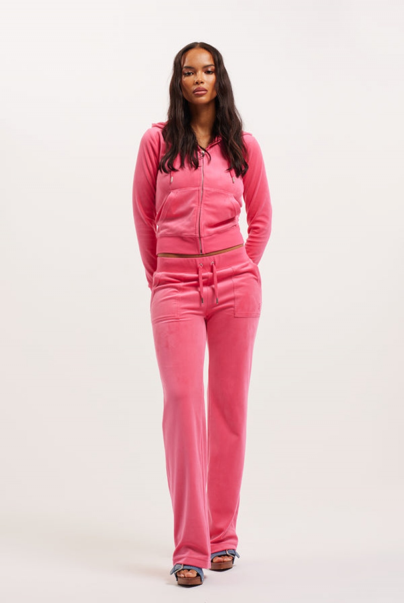 Pink Glo Juicy Couture Classic Velour Del Ray Pocketed Bottoms | JC-SN652102