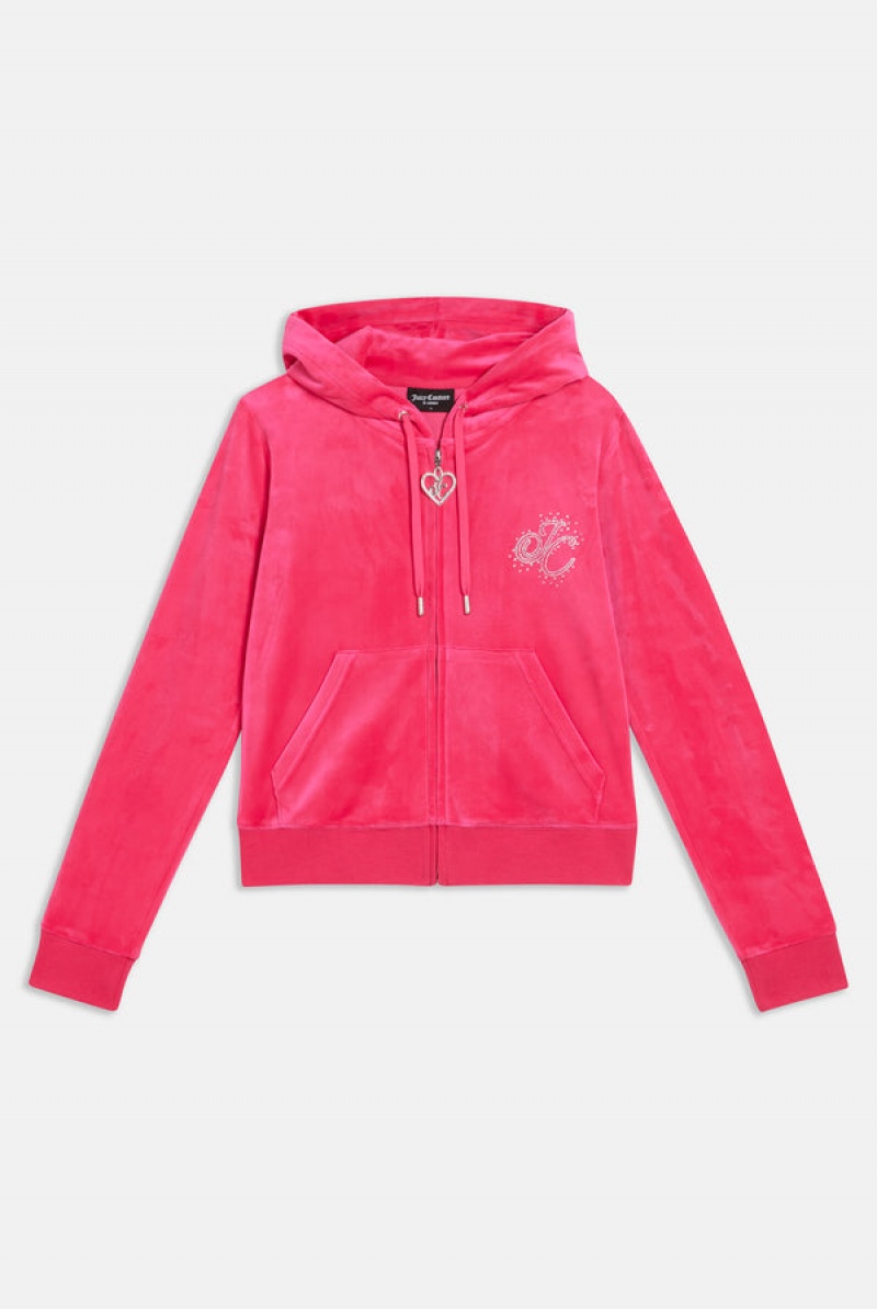 Pink Glo Juicy Couture Classic Velour Scatter Bead Hoodie | JC-SN652120