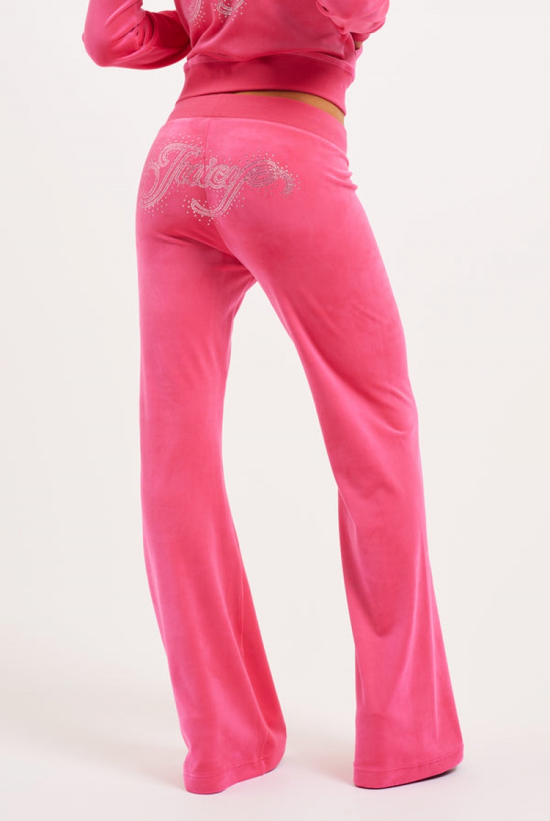 Pink Glo Juicy Couture Low Rise Velour Scatter Bead Fla Joggers | JC-SN652118