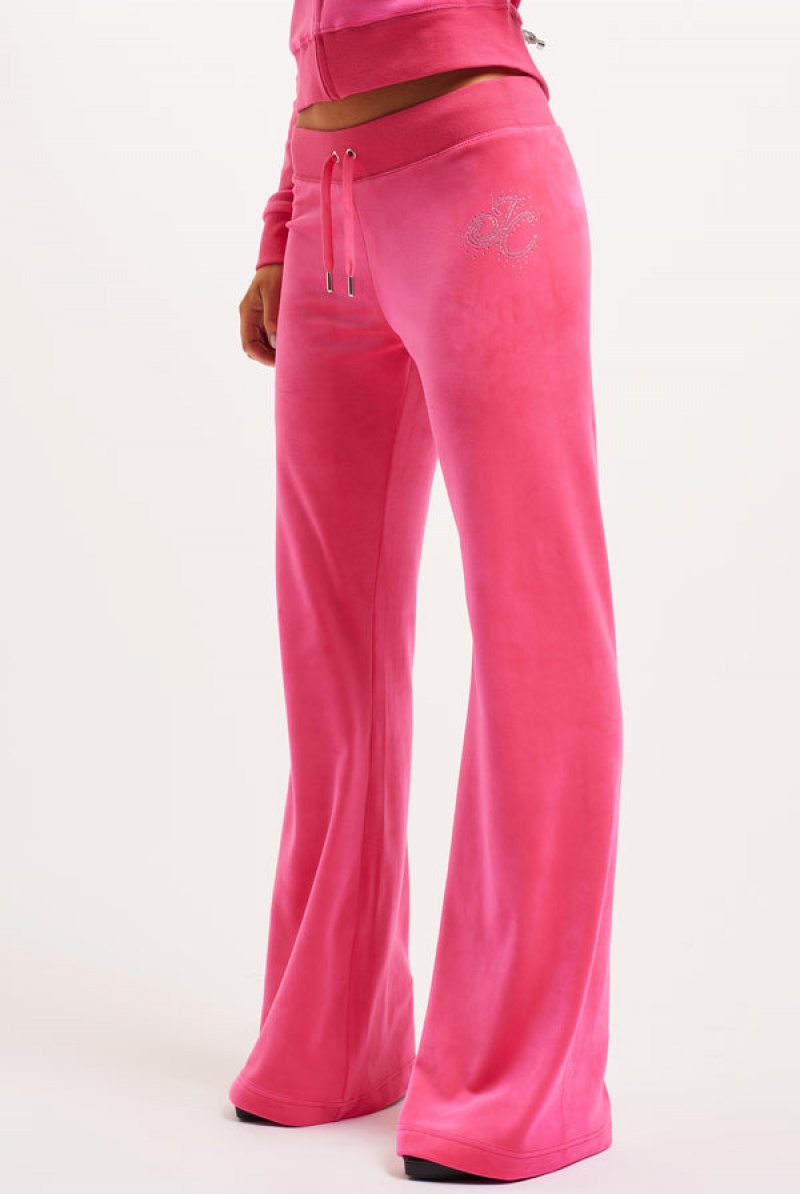 Pink Glo Juicy Couture Low Rise Velour Scatter Bead Fla Joggers | JC-SN652118