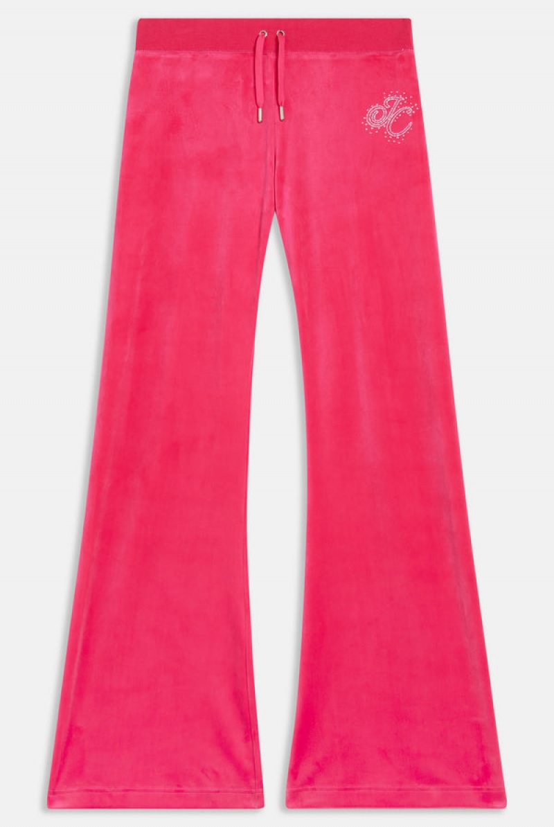 Pink Glo Juicy Couture Low Rise Velour Scatter Bead Fla Joggers | JC-SN652118