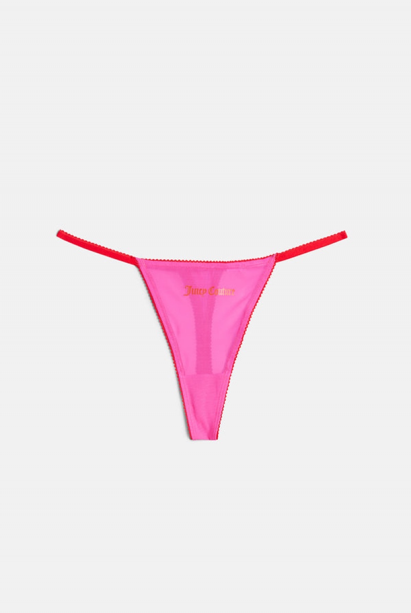 Pink Glo Juicy Couture Mesh Scallop Edge Thong | JC-SN652259