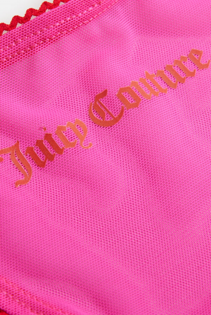 Pink Glo Juicy Couture Mesh Scallop Edge Thong | JC-SN652259