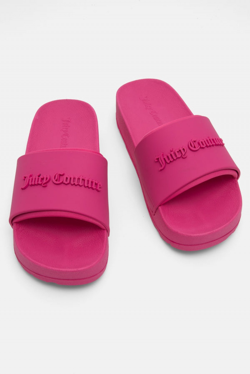 Pink Glo Juicy Couture Stacked Embossed Sliders | JC-SN652203