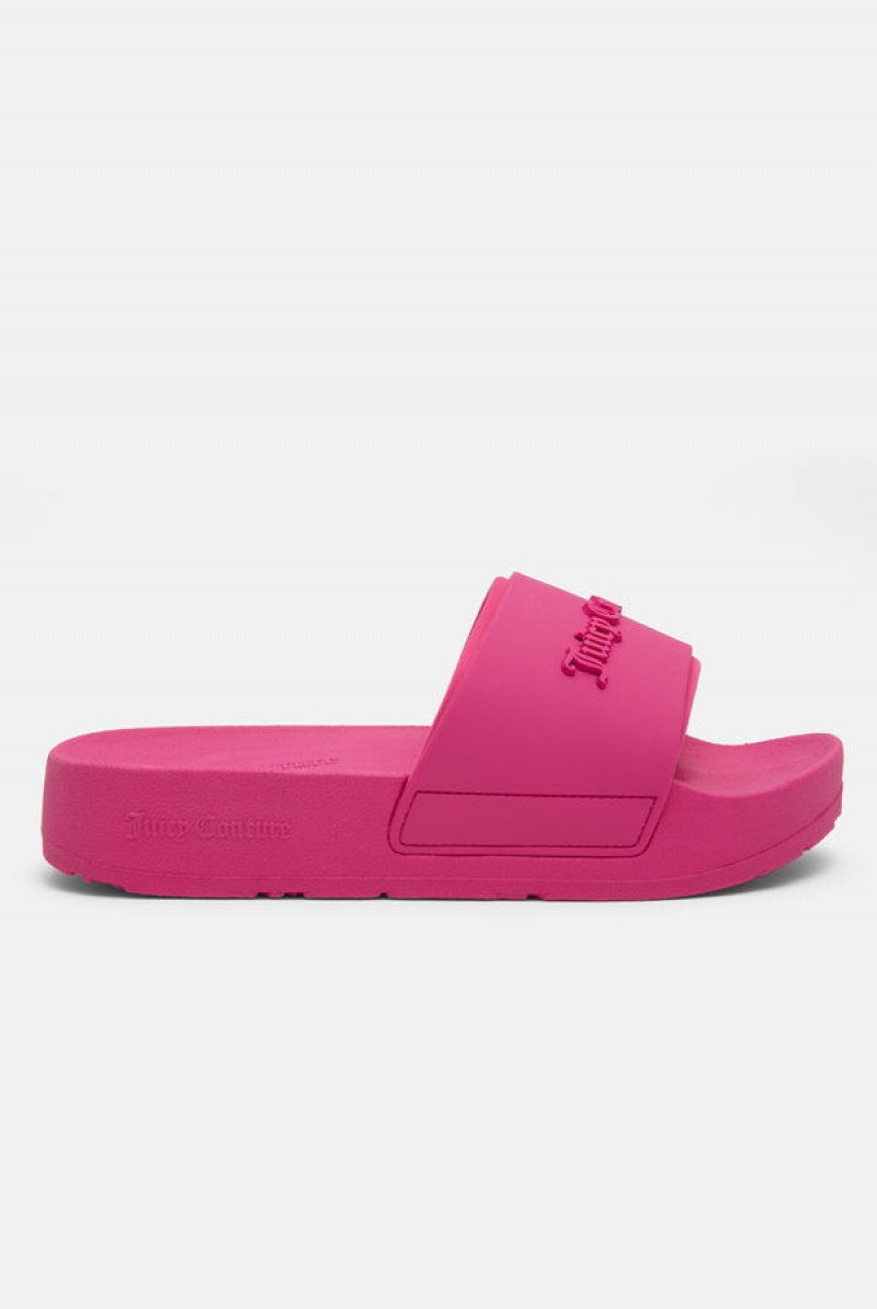 Pink Glo Juicy Couture Stacked Embossed Sliders | JC-SN652203