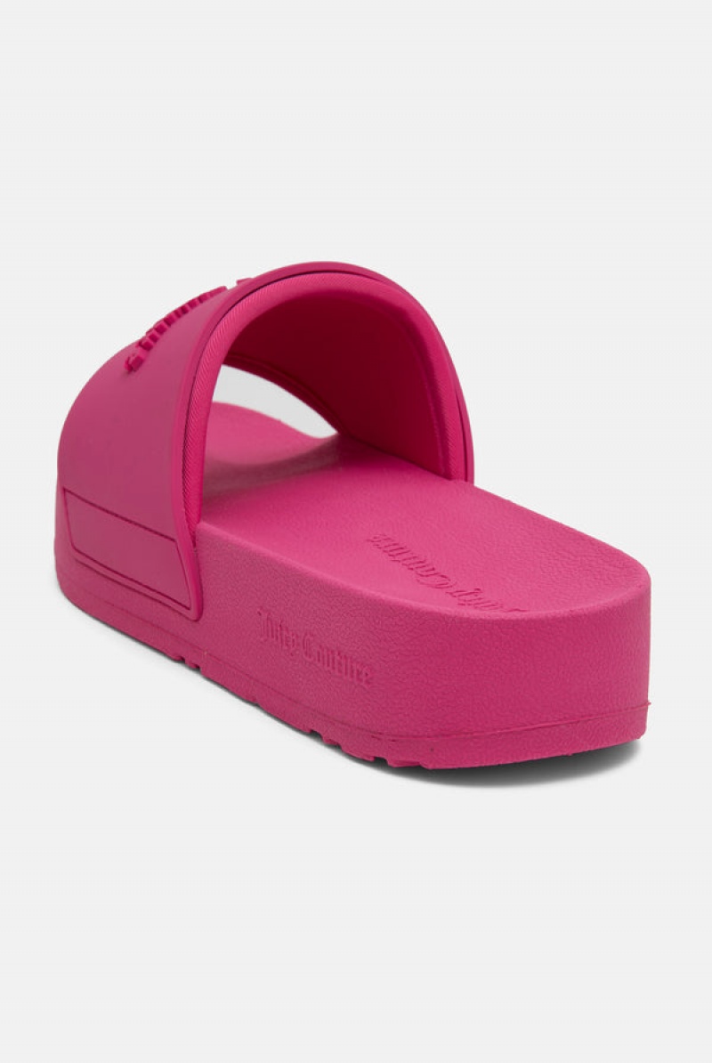 Pink Glo Juicy Couture Stacked Embossed Sliders | JC-SN652203