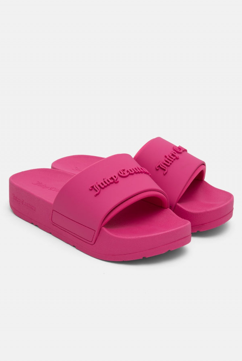 Pink Glo Juicy Couture Stacked Embossed Sliders | JC-SN652203