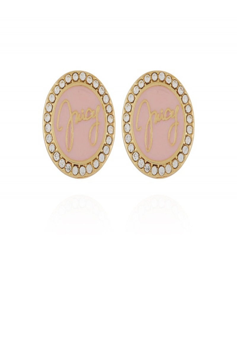 Pink Juicy Couture Circle Rhinestone Stud Earrings | JC-SN651900