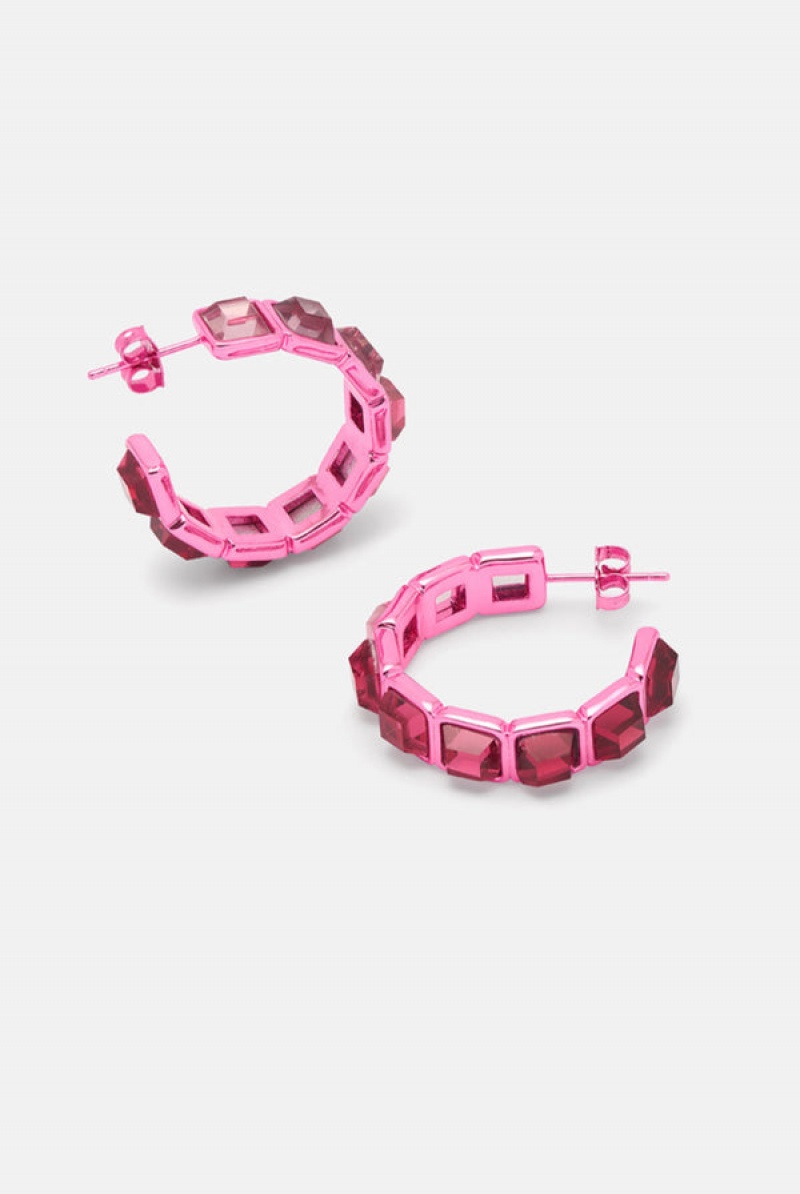 Pink Juicy Couture Crystal Hoop Earrings | JC-SN652352