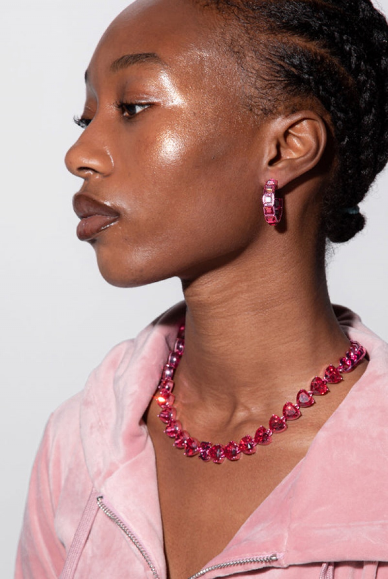 Pink Juicy Couture Crystal Hoop Earrings | JC-SN652352