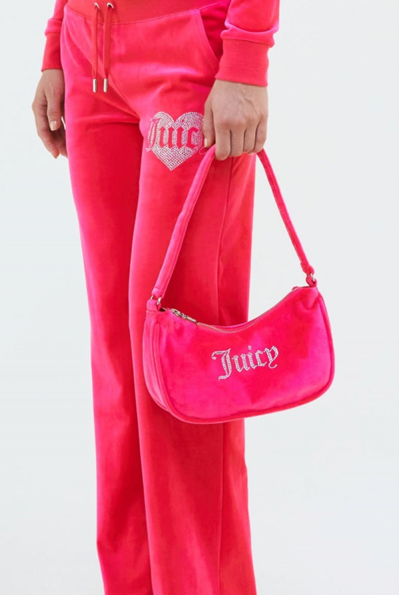 Pink Juicy Couture Diamante Velour Shoulder Bag | JC-SN652215