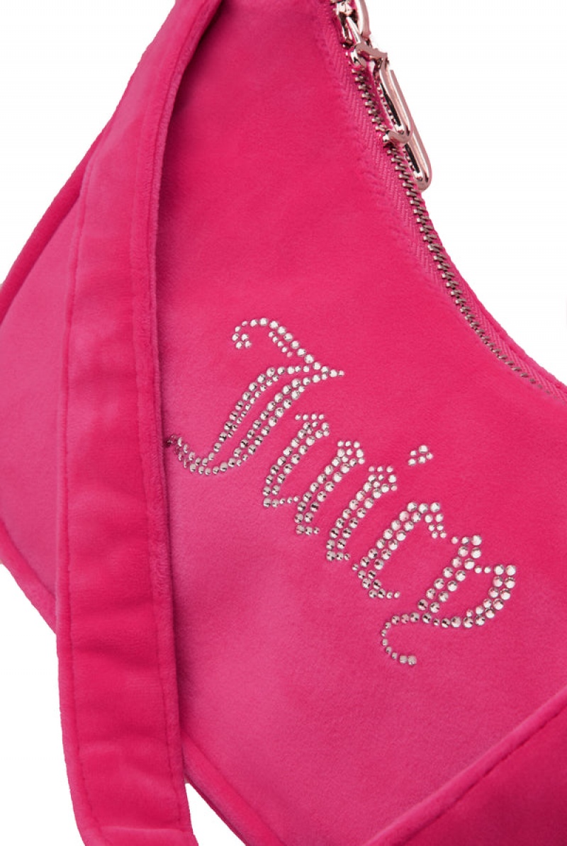 Pink Juicy Couture Diamante Velour Shoulder Bag | JC-SN652215