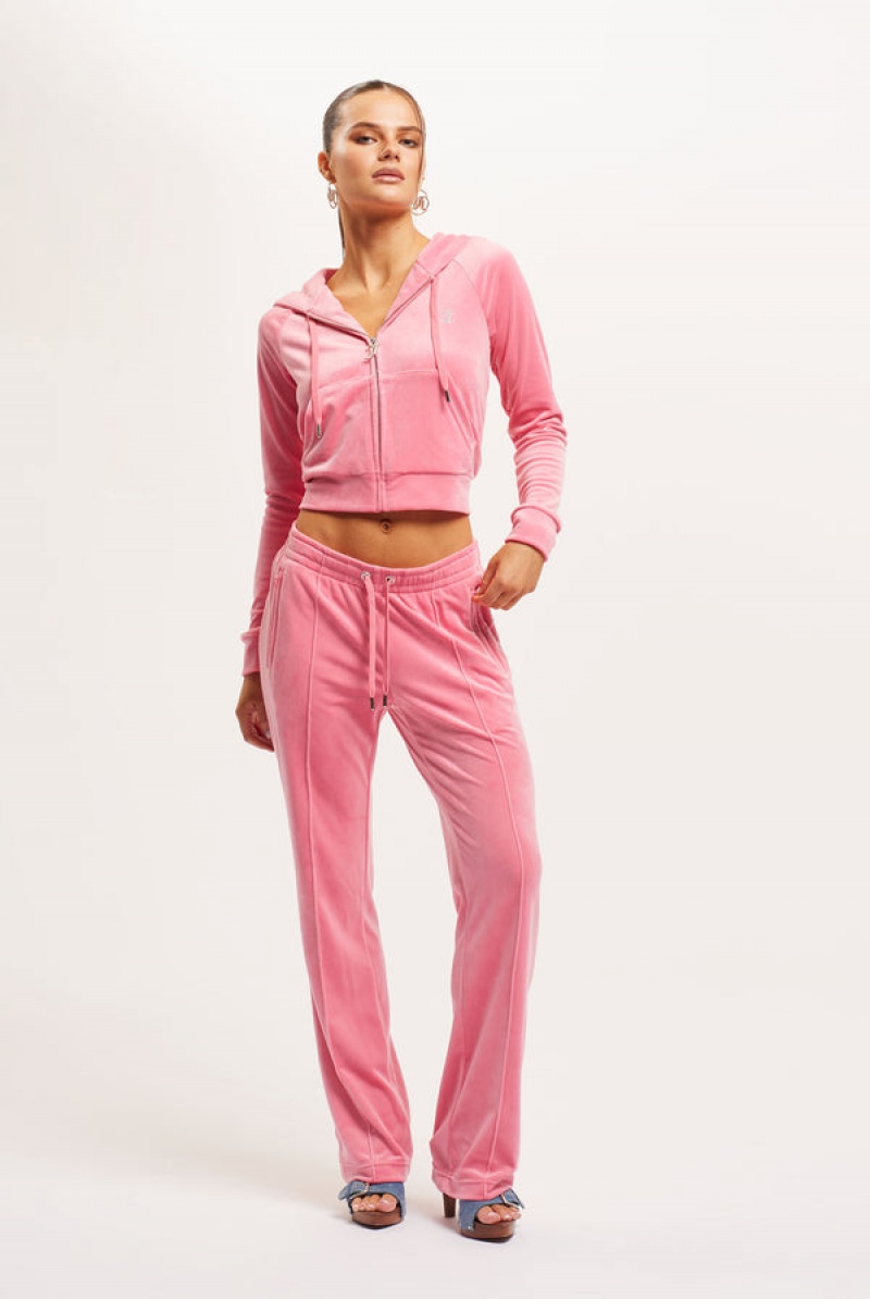 Pink Lemonade Juicy Couture Diamante Velour Zip-through Hoodie | JC-SN651978