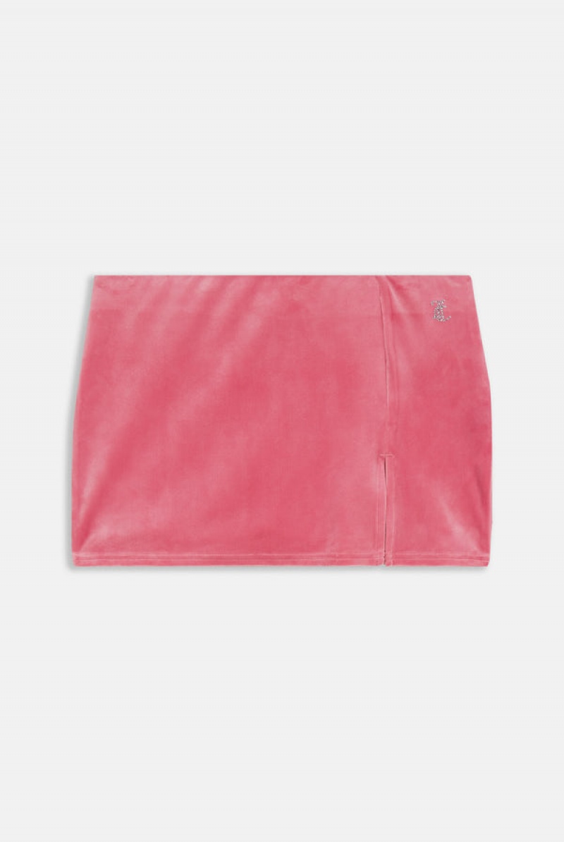 Pink Lemonade Juicy Couture Diamante Velour Split Mini Skirt | JC-SN652296