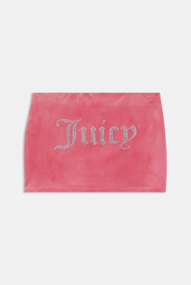 Pink Lemonade Juicy Couture Diamante Velour Split Mini Skirt | JC-SN652296