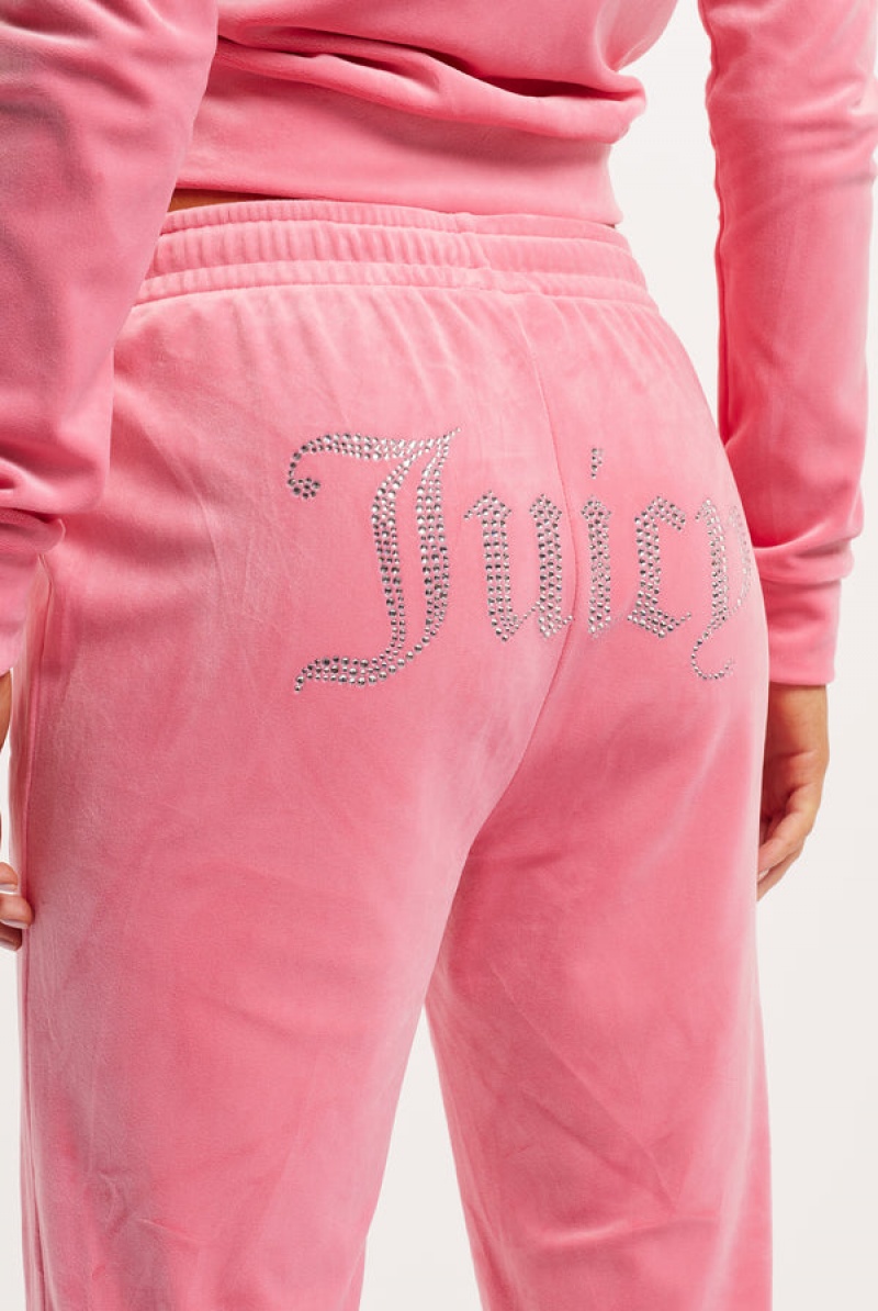 Pink Lemonade Juicy Couture Velour Diamante Tracksuit Bottom | JC-SN651976