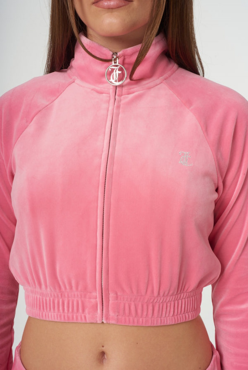 Pink Lemonade Juicy Couture Velour Diamante Cropped Tracktop | JC-SN651977