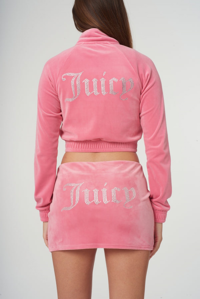 Pink Lemonade Juicy Couture Velour Diamante Cropped Tracktop | JC-SN651977