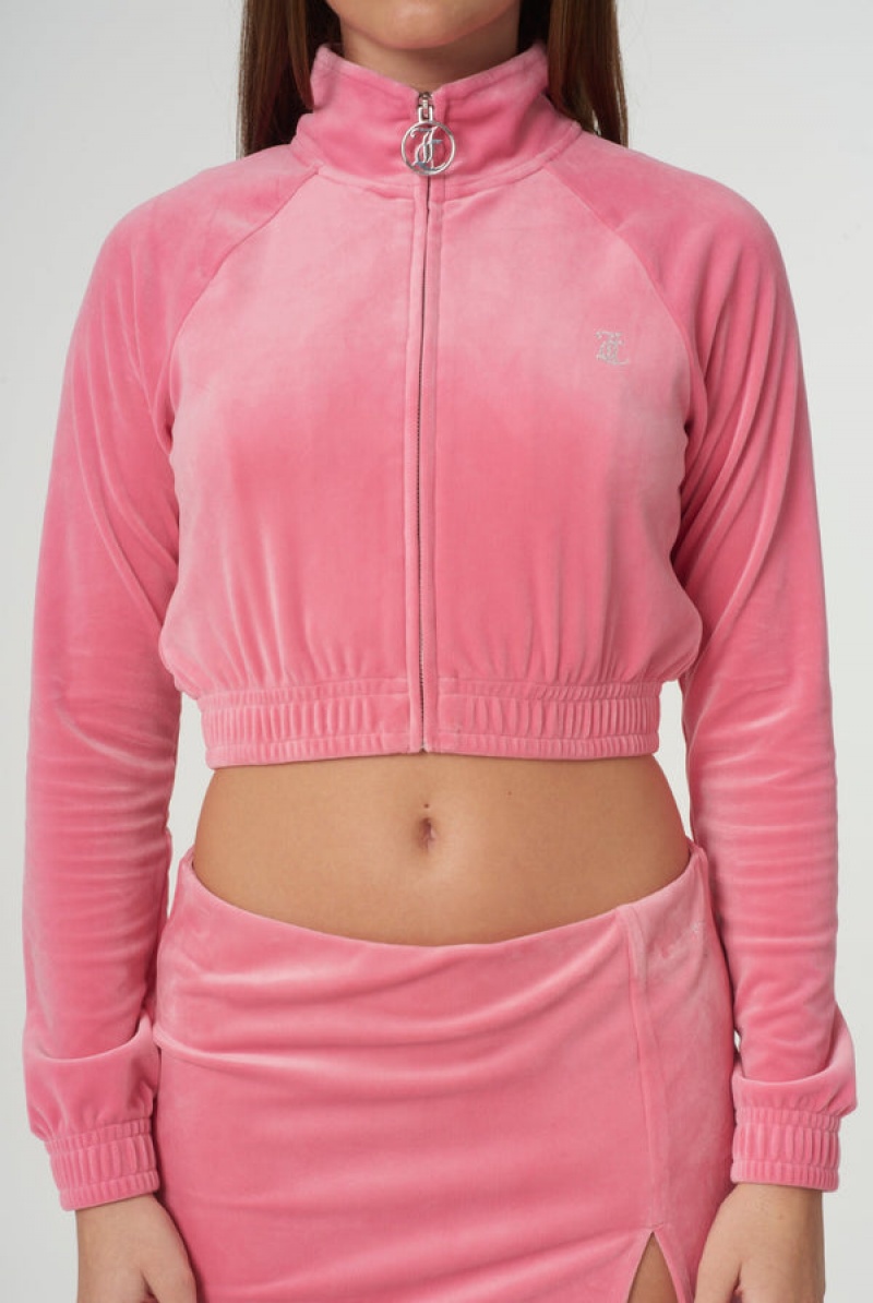 Pink Lemonade Juicy Couture Velour Diamante Cropped Tracktop | JC-SN651977