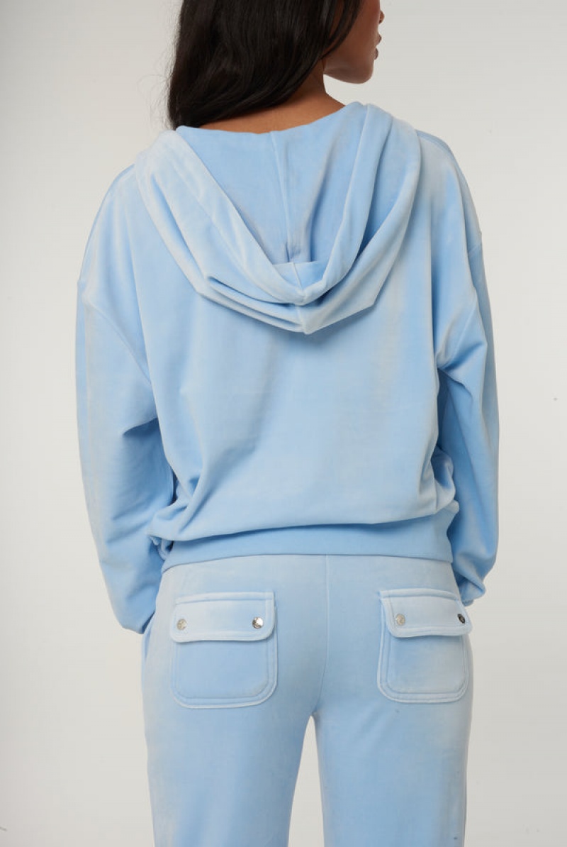 Powder Blue Juicy Couture Classic Velour Oversized Hoodie | JC-SN651967