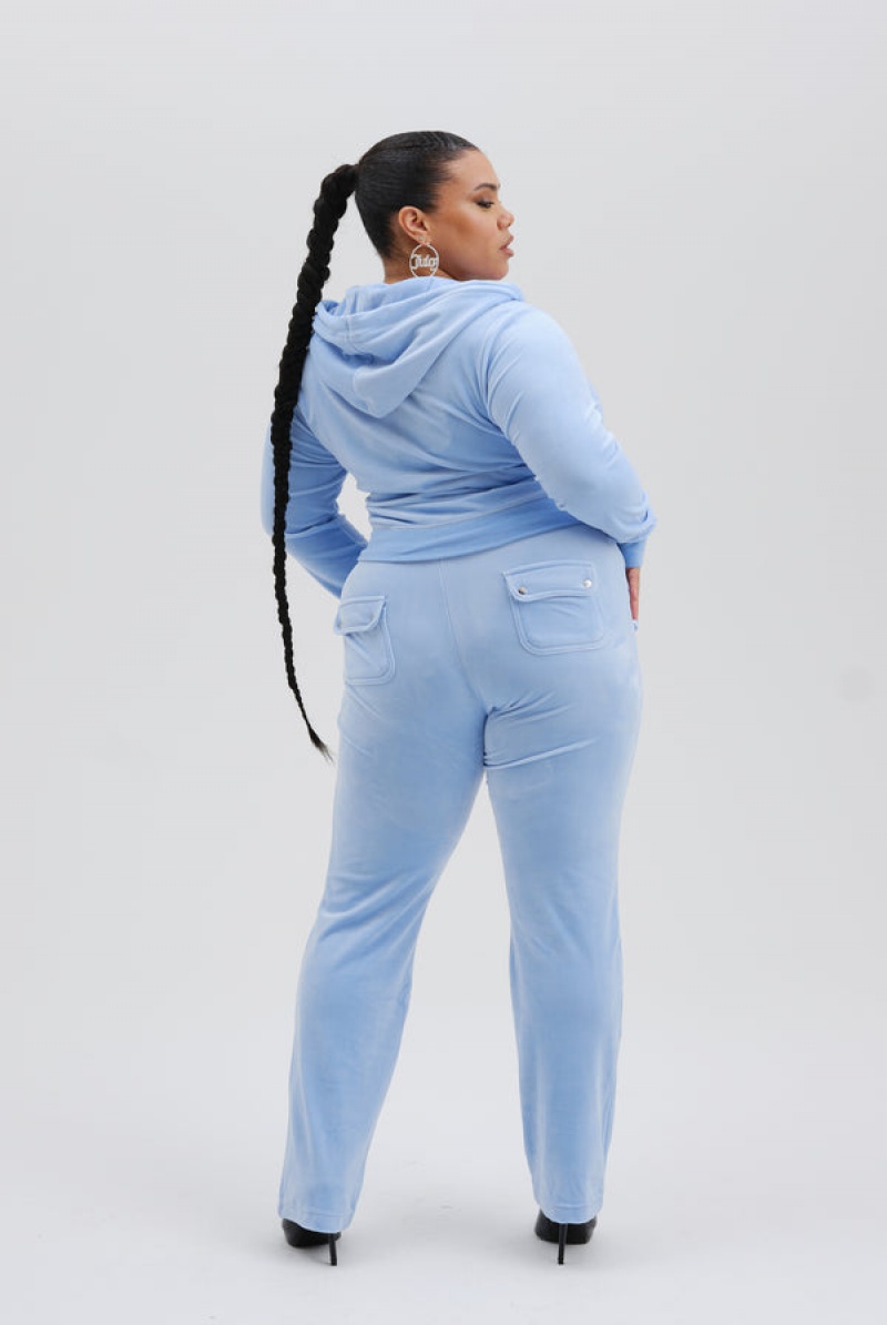 Powder Blue Juicy Couture Classic Velour Del Ray Pocketed Bottoms | JC-SN652047