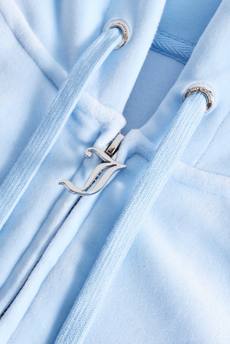 Powder Blue Juicy Couture Diamante Velour Zip-through Hoodie | JC-SN651974