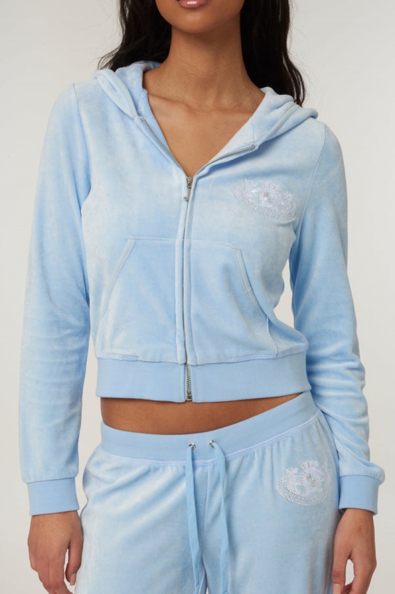 Powder Blue Juicy Couture Dog Crest Bamboo Velour Heritage Hoodie | JC-SN652173