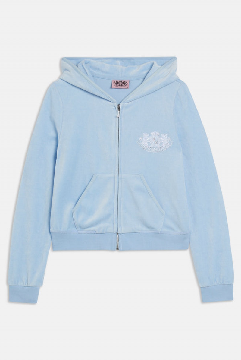 Powder Blue Juicy Couture Dog Crest Bamboo Velour Heritage Hoodie | JC-SN652173